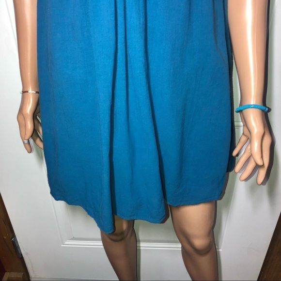 Old navy V-neck sleeveless mini dress teal and ivory embroidery XS - Picture 2 of 7